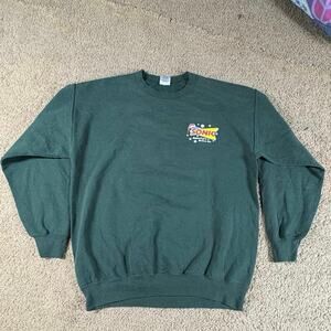 VTG Sonic Drive-In Sweatshirt Green Gildan Coca-Cola Clovis California Mens Sz L